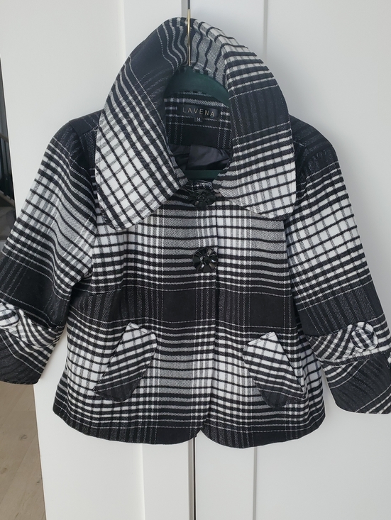 lavena Jackets & Blazers - Lavena- Wool 45% Sz.14 Black & White Check Plaid Crop Coat